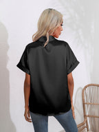 Button Down Collared Neck Short Sleeve Satin Shirt