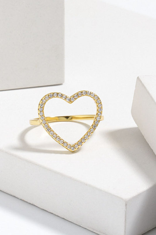 925 Sterling Silver Inlaid Zircon Heart Ring - felvior