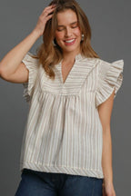 Umgee Full Size Striped Babydoll Top Plus Size