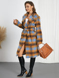 Tied Plaid Collared Neck Coat - felvior
