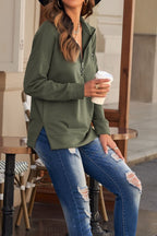Side Slit Half Zip Long Sleeve Sweatshirt