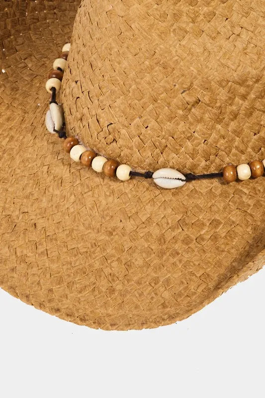 Fame Beaded Cowrie Shell Straw Weave Western Cowboy Hat Secondary image