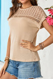 Lace Patchwork Waffle Short Sleeve Knit Top - felvior
