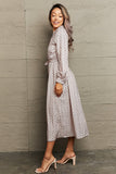 Perfee Printed Tie Waist Long Sleeve Dress - felvior