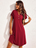 Notched Short Sleeve Lounge Dress - felvior