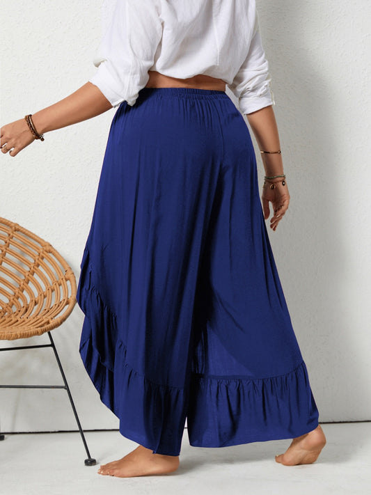 Plus Size Ruffled Wide Leg Pants - felvior