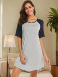 Round Neck Short Sleeve Contrast Lounge Dress - felvior