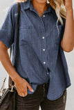 Pocketed Button Up Short Sleeve Denim Shirt - felvior