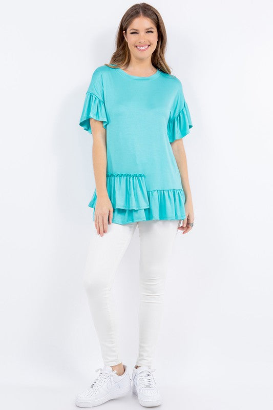 Celeste Full Size Ruffle Detail Asymmetrical Top Plus Size - felvior