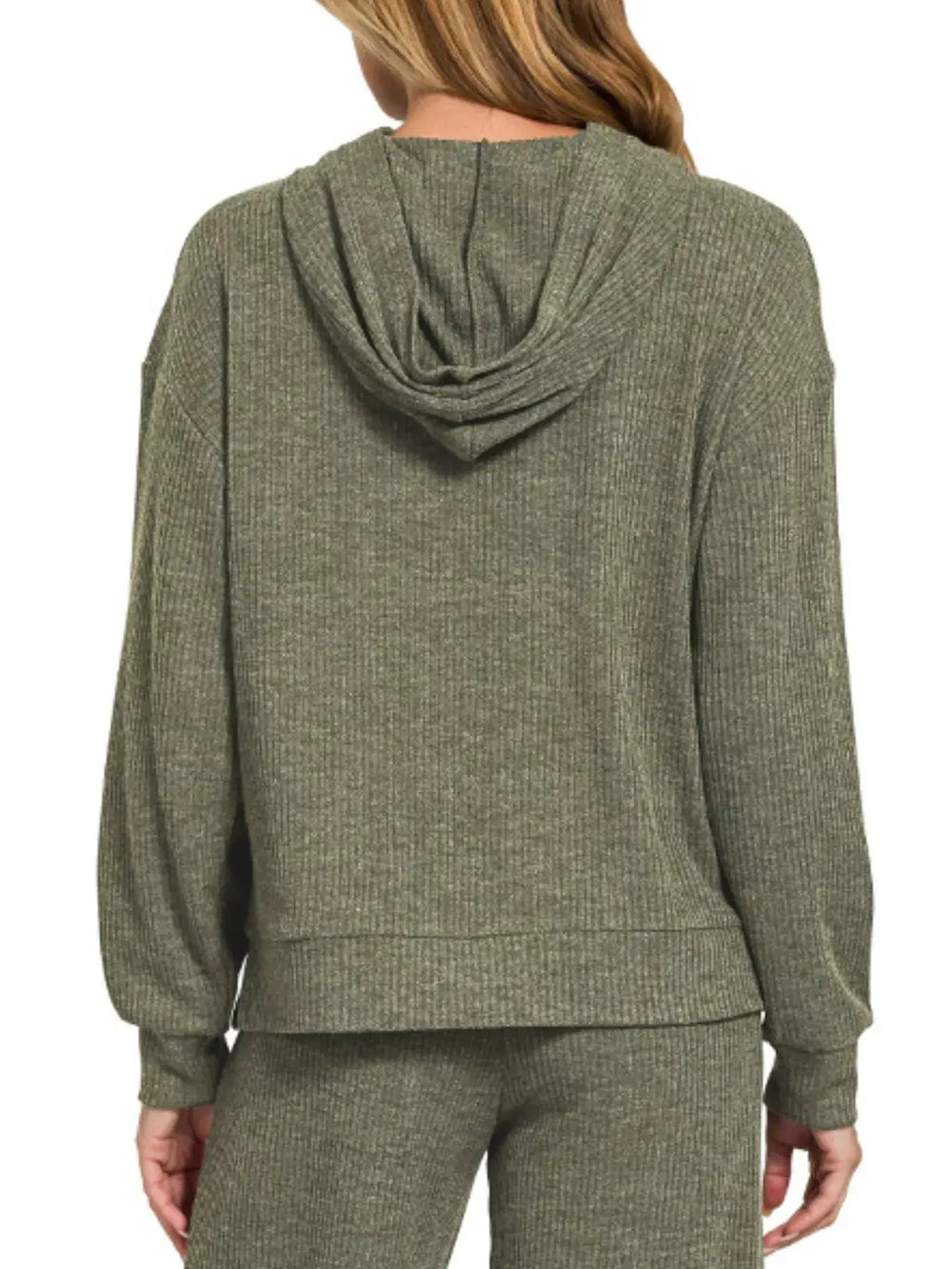 Zenana Drop Shoulder Ribbed Crop Hoodie