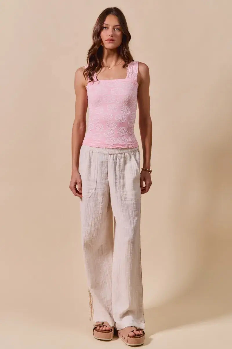 SO ME Two Tone Floral Seamless Tank Top