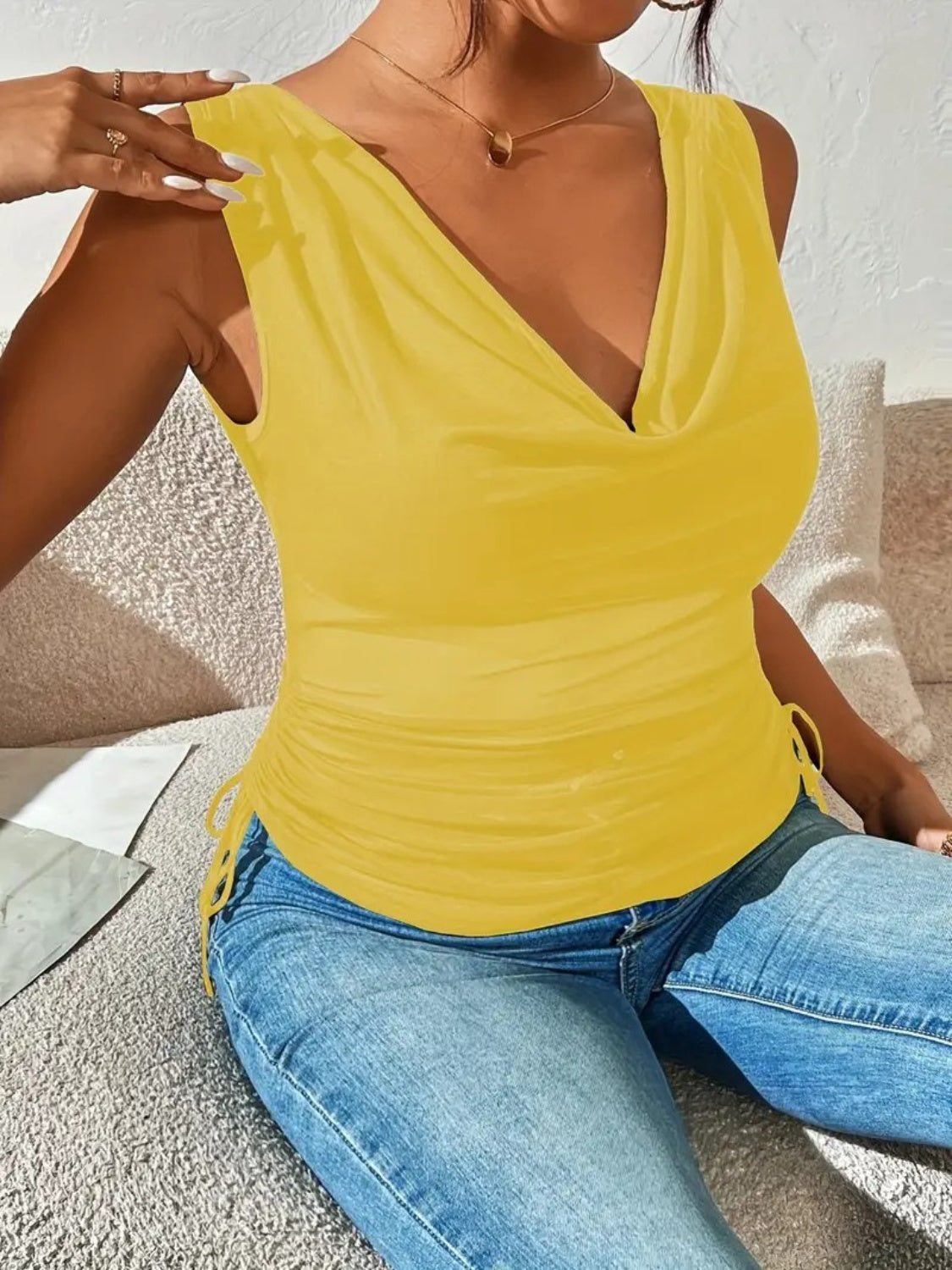 Side Drawstring Ruched Tank - felvior