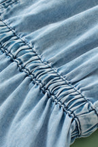 Raw Hem Studded V-Neck Drawstring Sleeveless Denim Romper