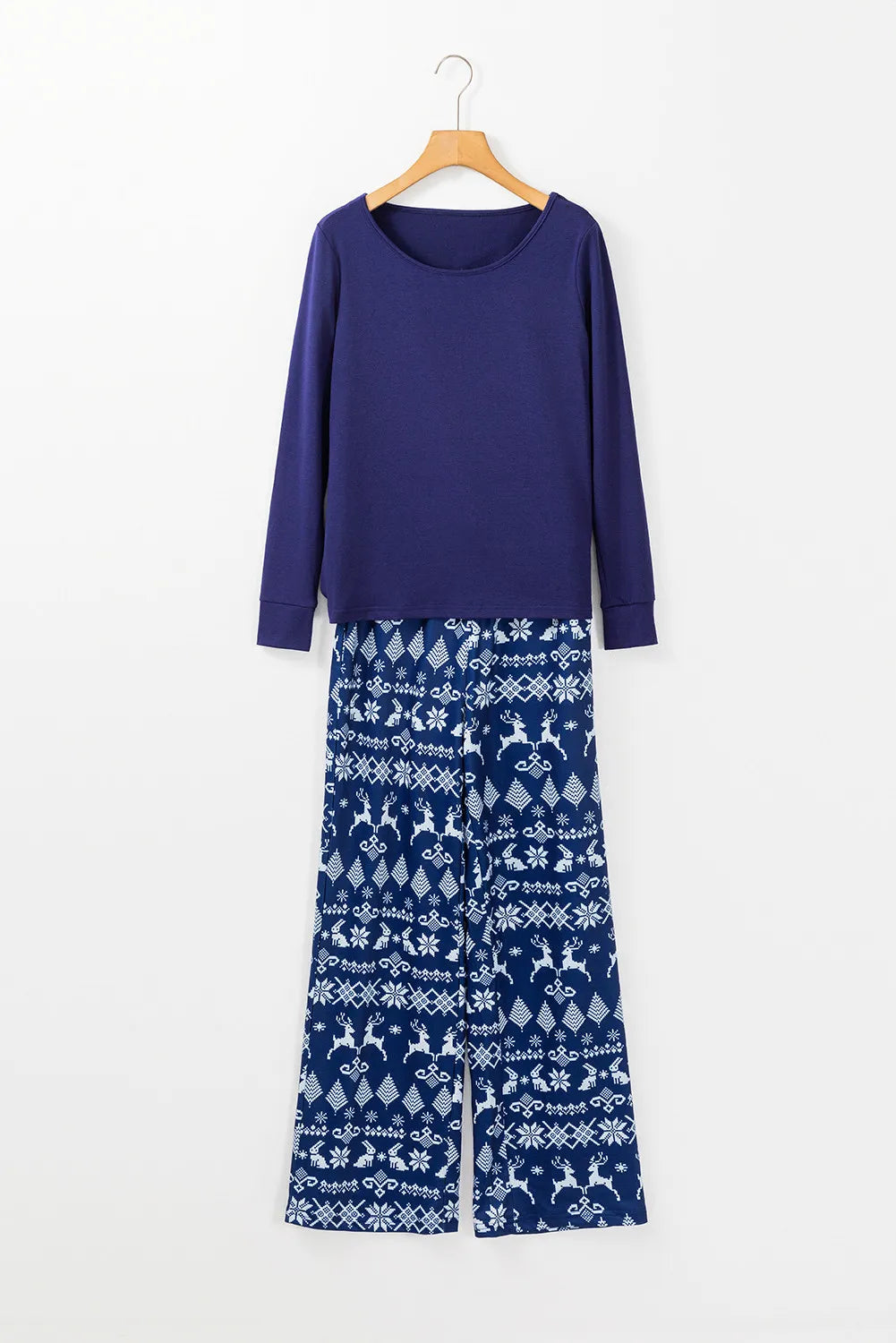 Round Neck Long Sleeve Top and Printed Pants Lounge Set - felvior