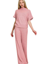 Zenana Sweater Mock Neck Top & Long Pants Set