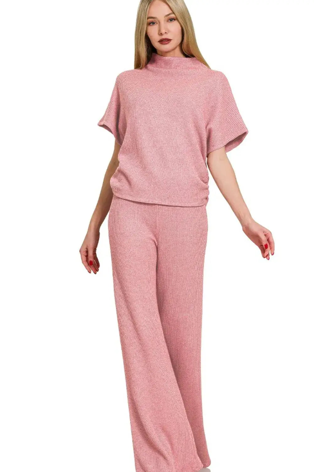 Zenana Sweater Mock Neck Top & Long Pants Set