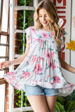 Heimish Full Size Butterfly Short Sleeve Round Neck Floral Print Tiered Top Plus Size - felvior