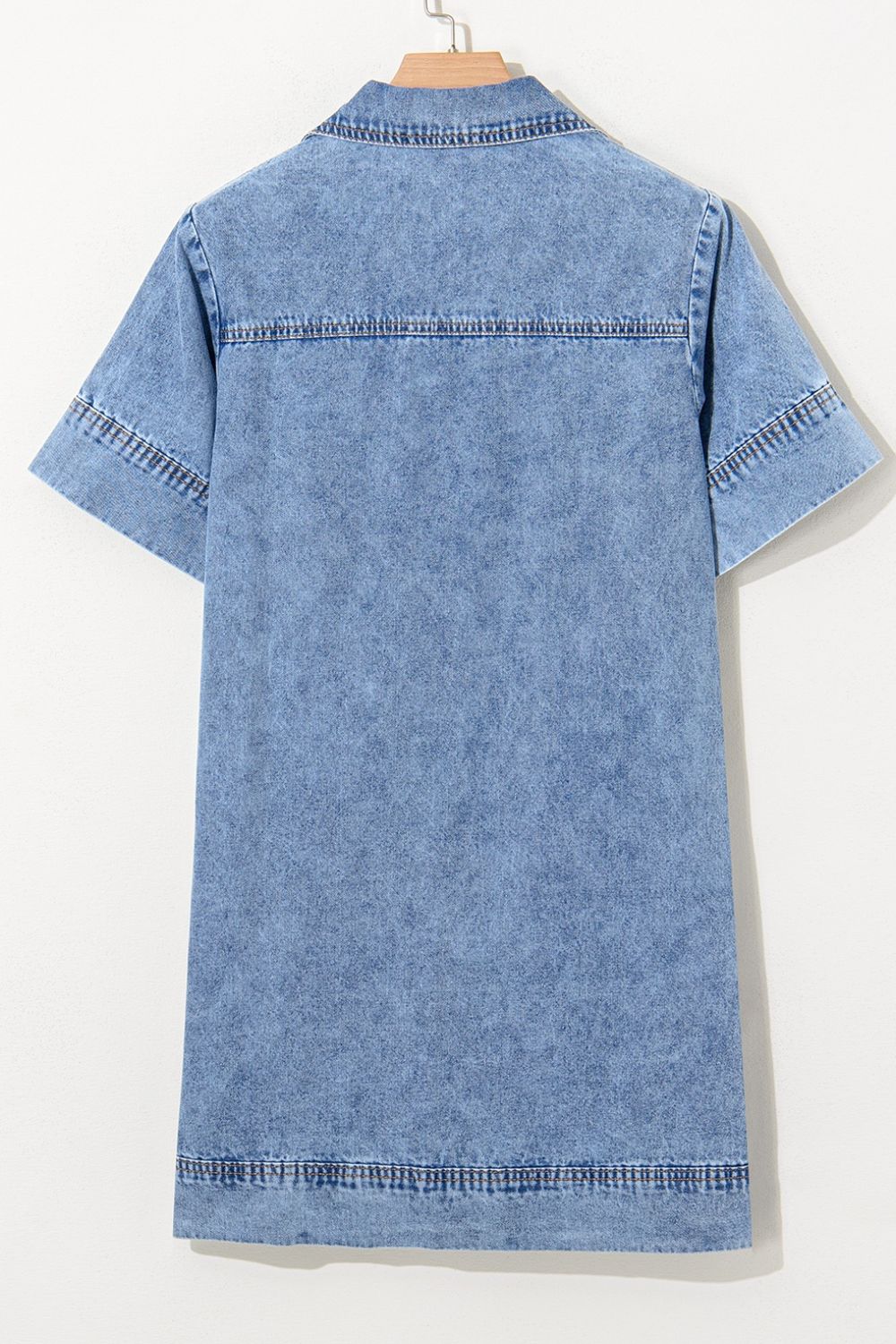 Short Sleeve Collared Patched Pocket Denim Mini Dress