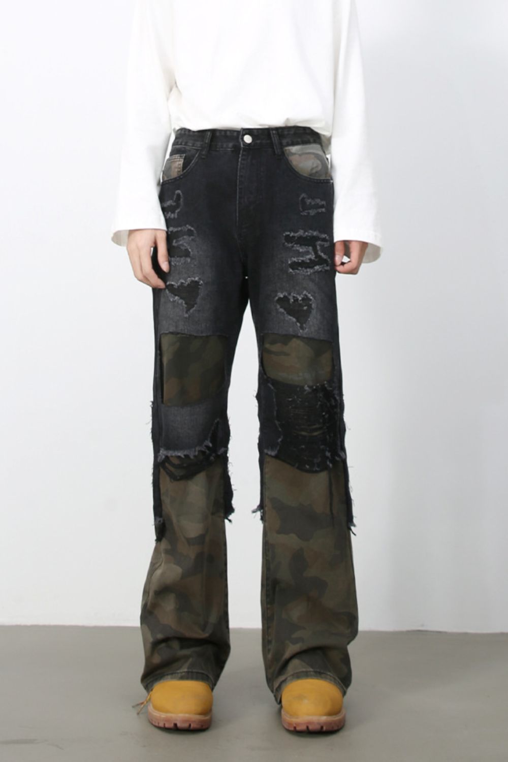 Men's Frayed Hem Camouflage Jeans Hauptbild