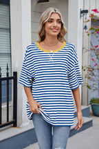 Contrast Striped Round Neck Half Sleeve T-Shirt