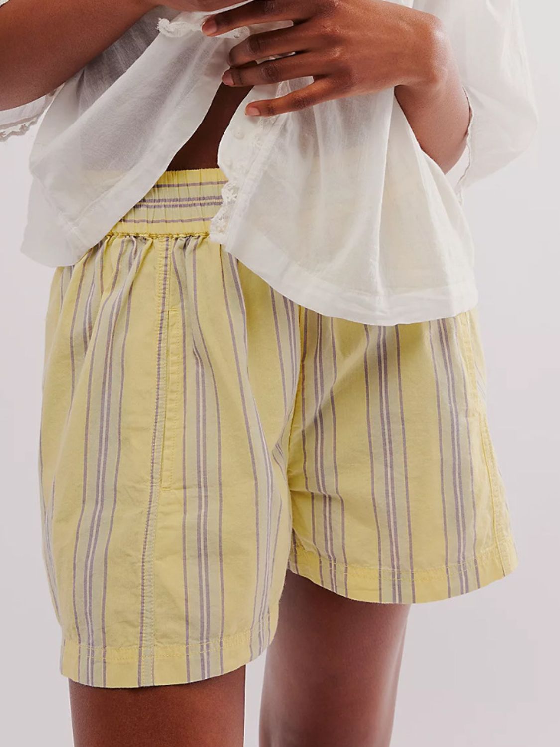 Striped Elastic Waist Shorts - felvior