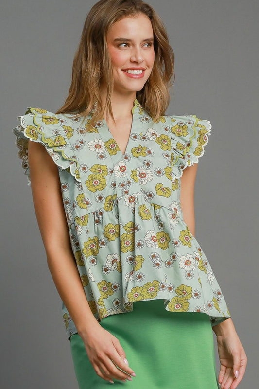 Umgee Full Size Floral Print Peplum Top Plus Size - felvior