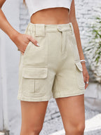 High Waist Washed Denim Shorts
