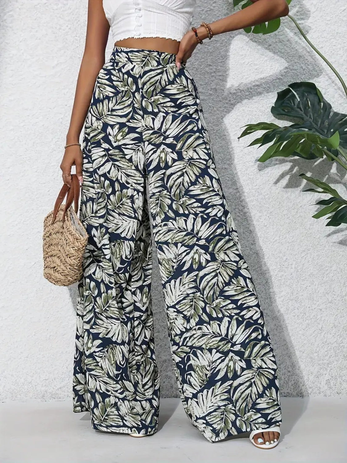 Printed High Waist Wide Leg Pants - felvior
