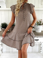 Full Size Ruffled Layered Printed Mini Dress Plus Size