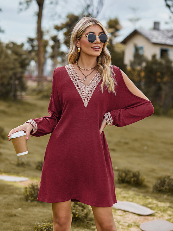 V-Neck Cutout Sleeve Mini Dress - felvior