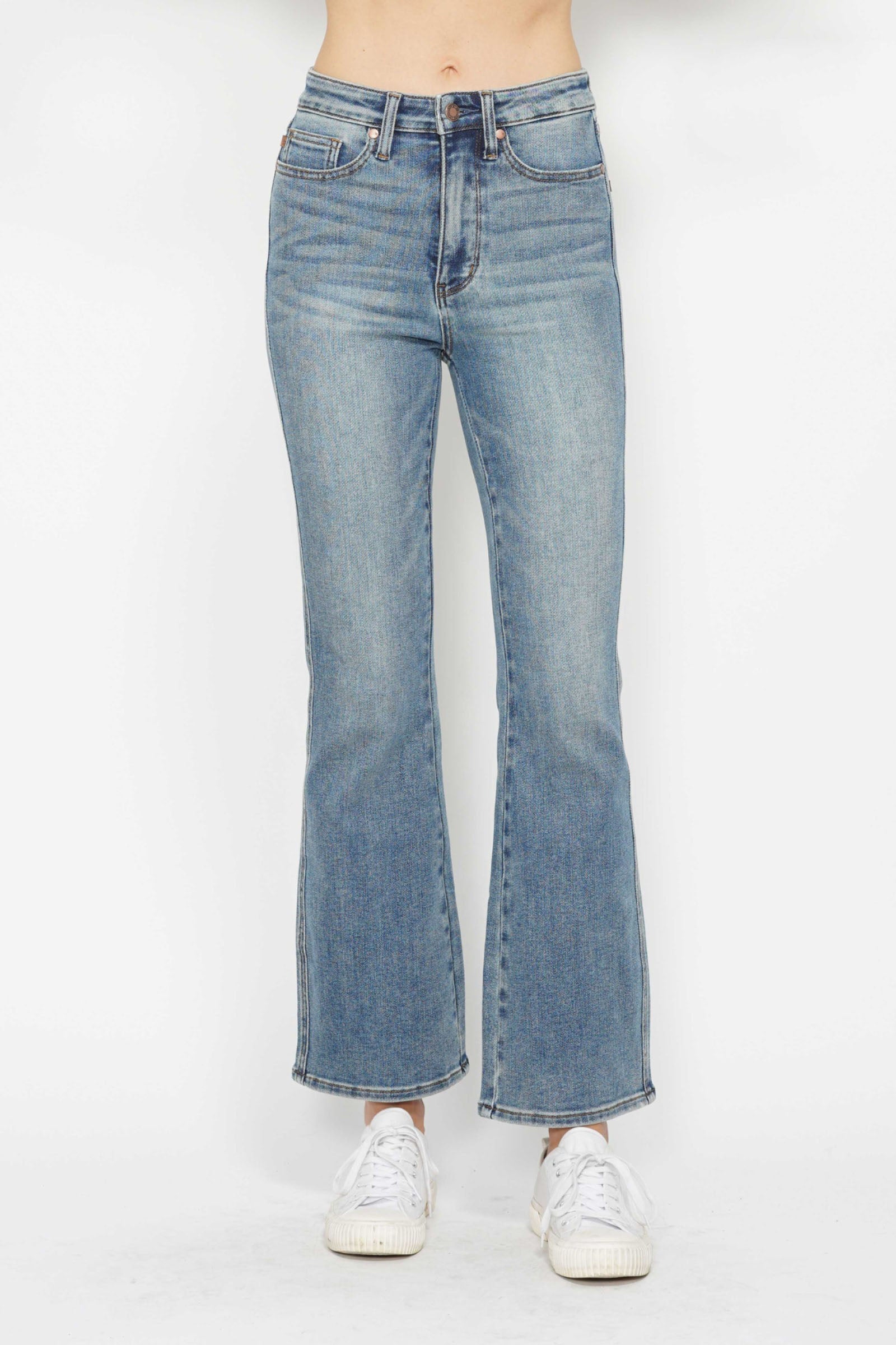 Judy Blue Full Size Tummy Control Back Embroidered Pocketed Bootcut Jeans Plus Size - felvior
