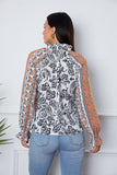 Tassel Tie Neck Printed Smocked Long Sleeve Blouse - felvior
