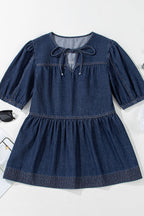 Tie Neck Babydoll Denim Top