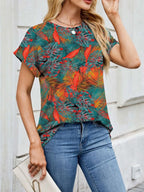 Printed Round Neck Short Sleeve Top