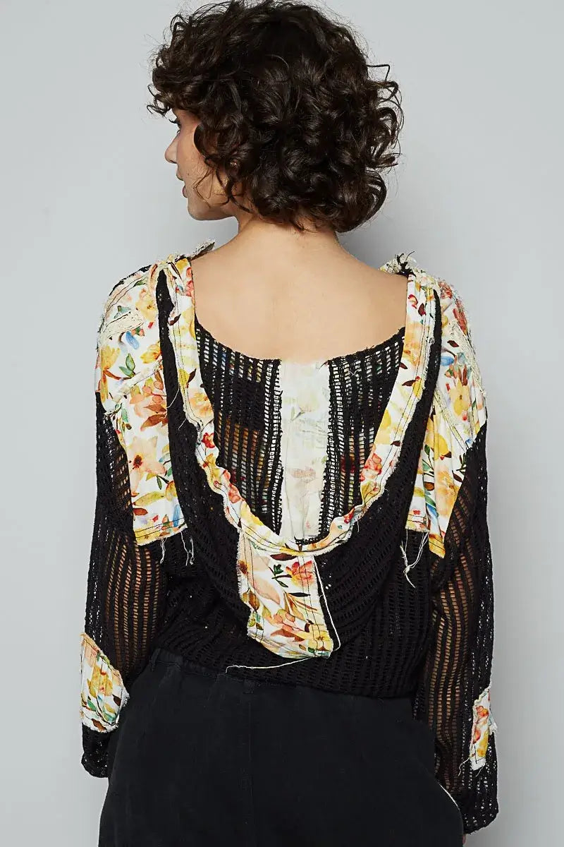 POL Vintage Washed Crochet Hoodie Jacket With Patchwork