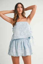 MABLE Embroidered Crop Cami and Balloon Mini Skirt Set