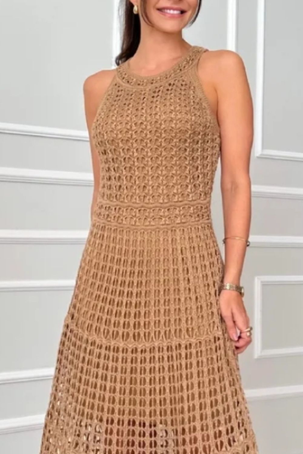 Hollowed-Out Sleeveless Maxi Dress - felvior