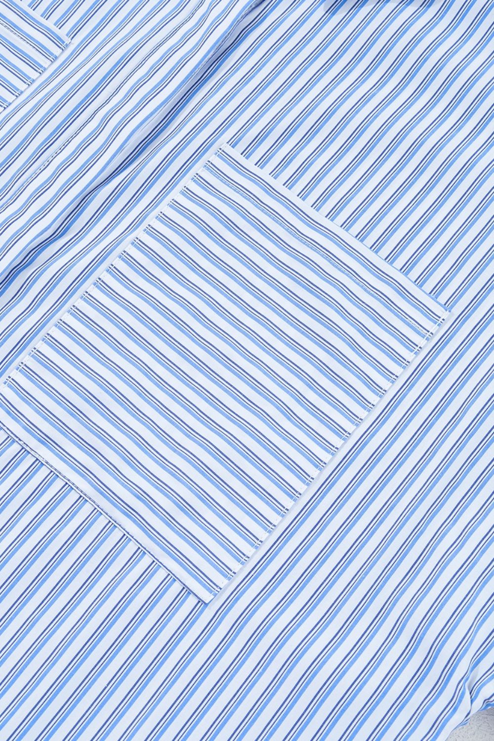 Stripe Bubble Sleeve Chest Pockets Shirt Dress