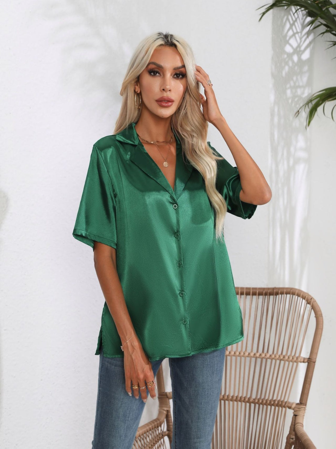 Button Down Short Sleeve Shirt - felvior