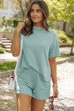 Round Neck Dropped Shoulder Top and Shorts Set - felvior