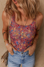 Floral Mesh Scoop Neck Wide Strap Bodysuit