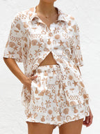 Printed Button Down Short Sleeve Top and Shorts Set