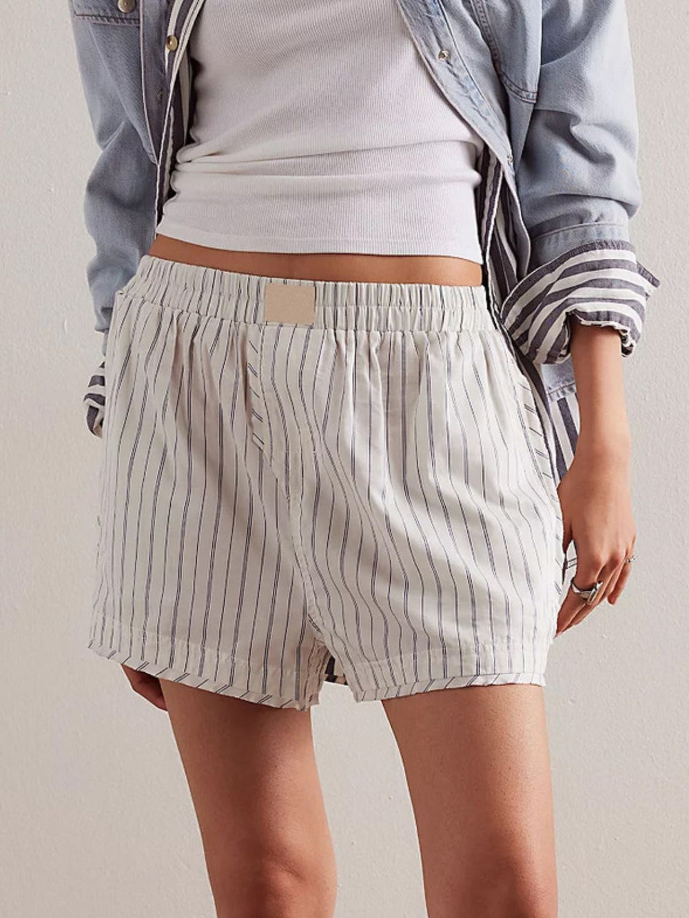Striped Elastic Waist Shorts