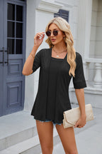 Texture Square Neck Short Sleeve Blouse