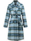 Plaid Tie Waist Long Sleeve Coat - felvior
