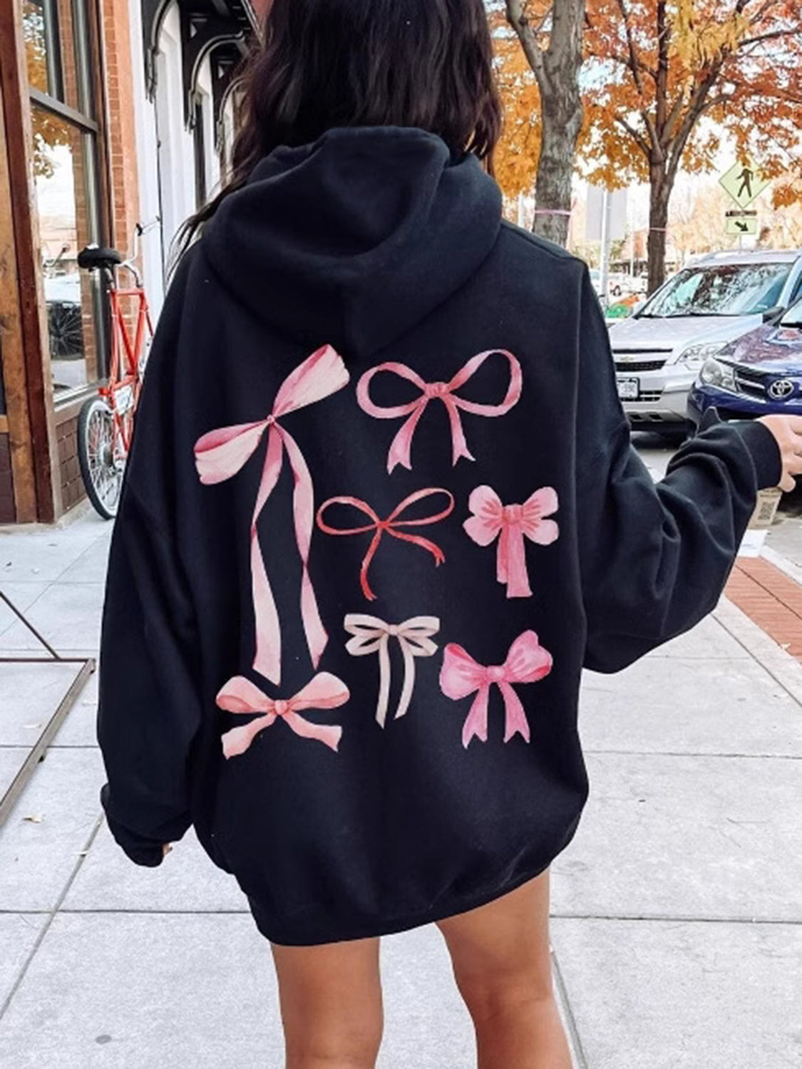 Bow Print Long Sleeve Hoodie Hauptbild
