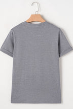 HOPPY Chenille Patch Round Neck Short Sleeve T-Shirt