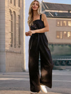 Button Detail Wide Strap Jumpsuit
