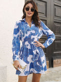 Paisley Print Johnny Collar Smocked Dress - felvior