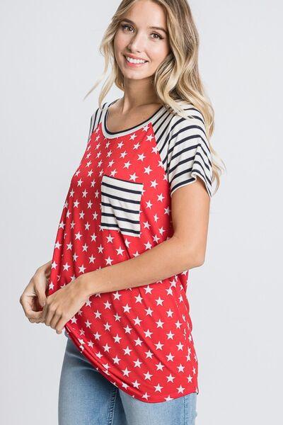 Heimish Full Size Star & Striped Round Neck Short Sleeve T-Shirt Plus Size - felvior